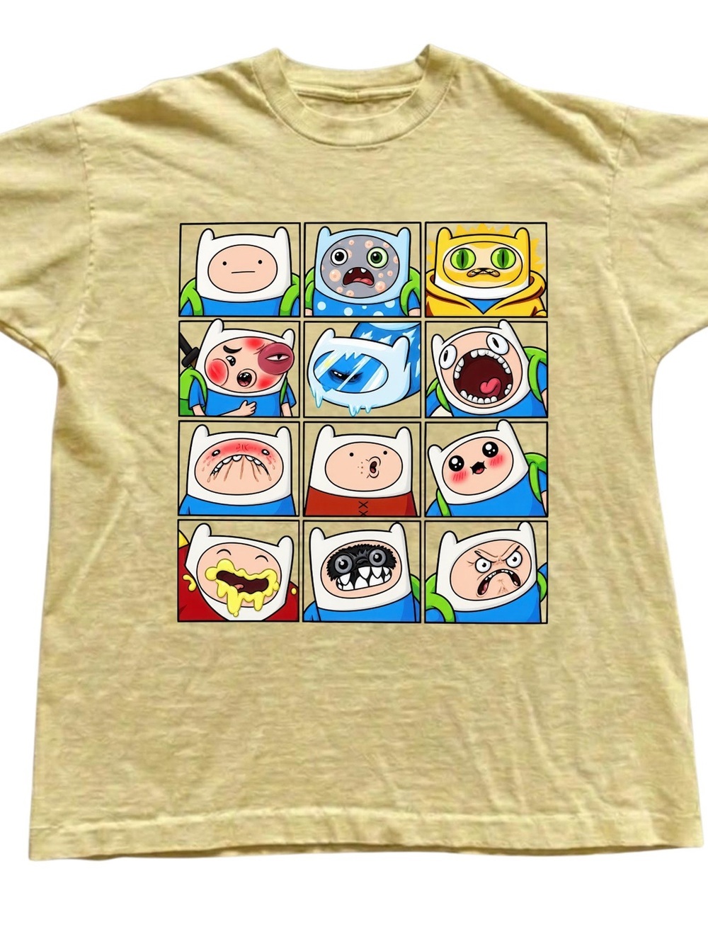 Gildan Yellow Cartoon Grid Faces Short Sleeve Tee, Gift For Her, For Him